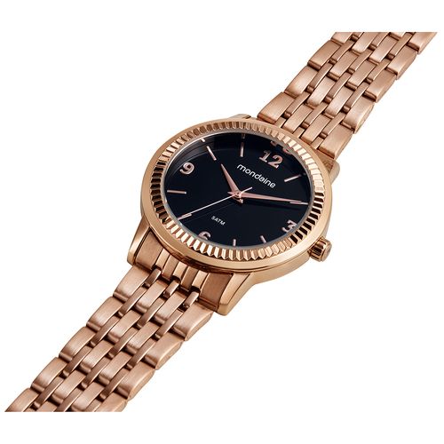 Relógio Feminino Rose Gold Catraca Serrilhada Azul
