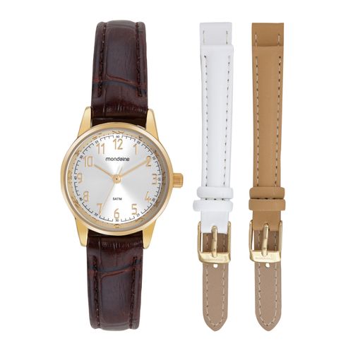 Relógio Feminino Troca Pulseira Dourado Mostrador Metálico