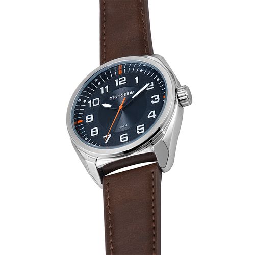 Relógio Masculino Azul Pulseira de Couro Sintético