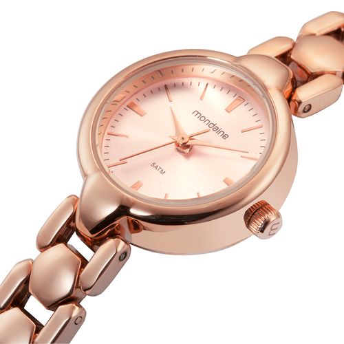 Relógio Feminino Rose Pulseira Sólida Efeito Metálico