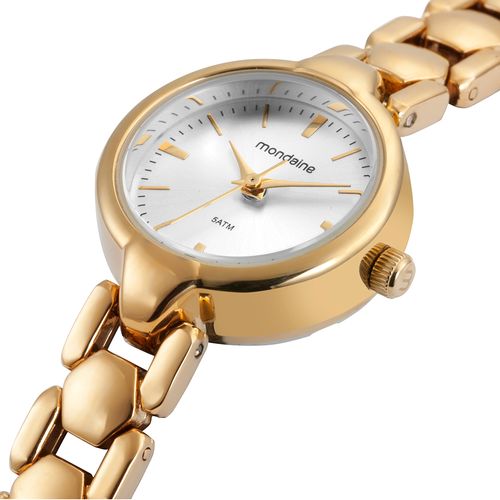 Relógio Feminino Dourado Pulseira Sólida Efeito Metálico