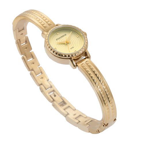 Relógio Feminino Dourado Pequeno Bracelete com Textura