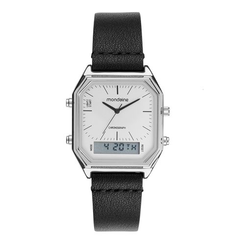 Relógio Masculino Prata Anadigi Vintage Pulseira Couro