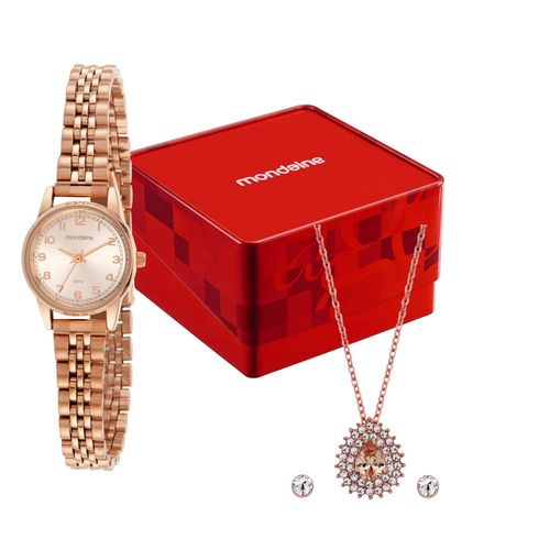 Kit Relógio Feminino Mondaine Aço Analogico com Colar