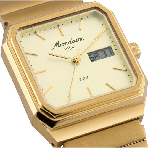 Relógio Masculino Quadrado Anadigi Linha 1954 Dourado