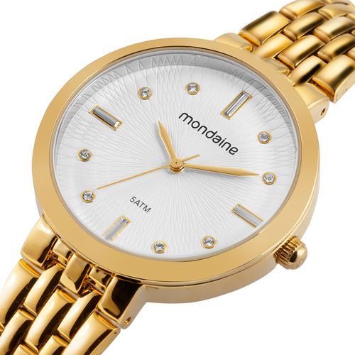 Relógio Feminino Dourado Mostrador Branco