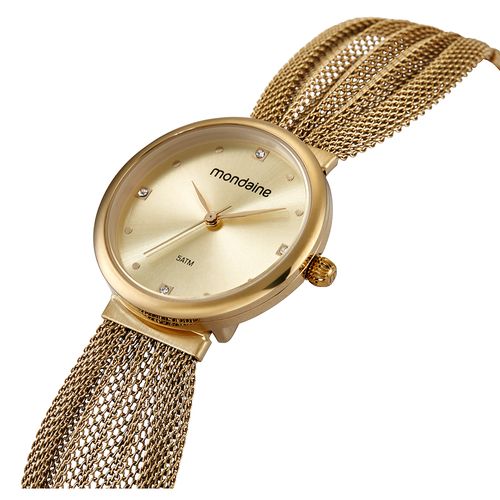 Relógio Feminino Pulseira Malha de Aço Dourado