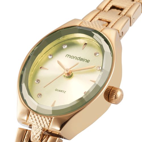 Relógio Feminino Oval Dourado Vidro Facetado