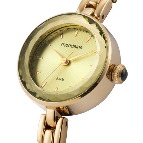 Relogio Feminino Mondaine Dourado Vidro Facetado