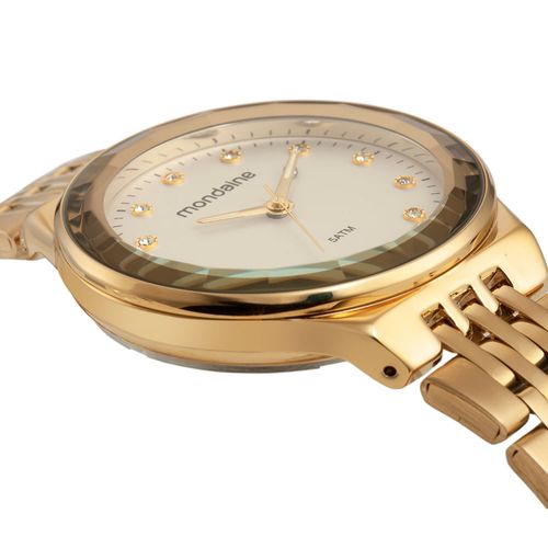 Relógio Feminino Dourado Caixa Média e Vidro Facetado