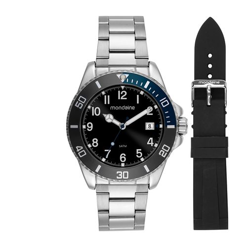 Relógio Masculino Prata Calendário