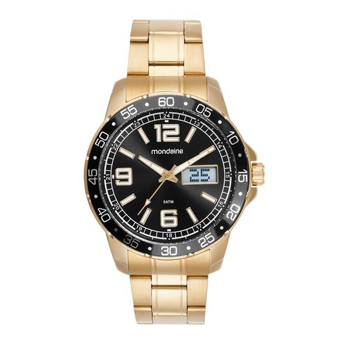 Relógio Masculino Anadigi Dourado Calendário