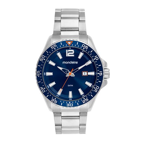 Relógio Masculino Calendário Aço Prata