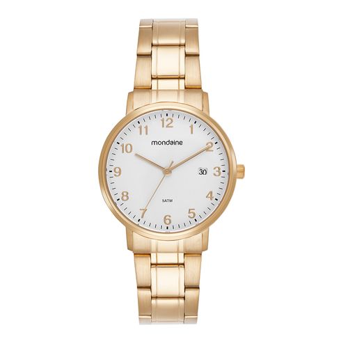 Relógio Feminino Dourado Calendário Vintage