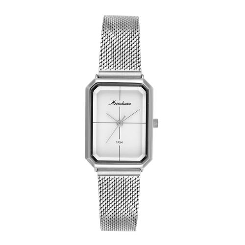 Relógio Feminino Quadrado Prata Vintage Pulseira de Malha