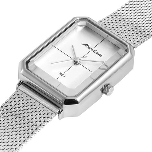 Relógio Feminino Quadrado Prata Vintage Pulseira de Malha