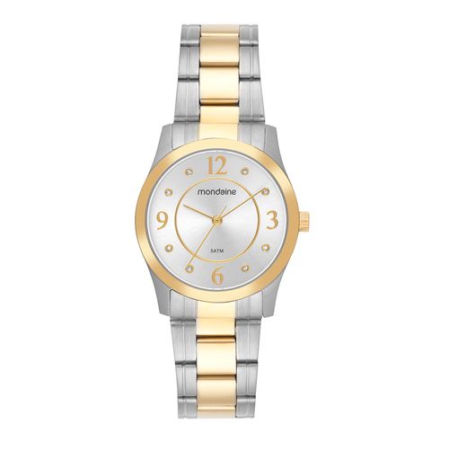 Relogio Feminino Bicolor Cristais Analógico