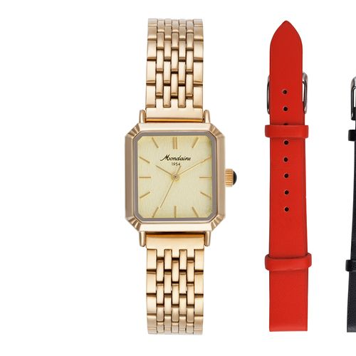 Relógio Feminino Quadrado Dourado Aço Troca de Pulseira