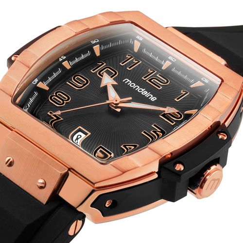 Relógio Masculino Caixa Formato Barril Calendário Preto