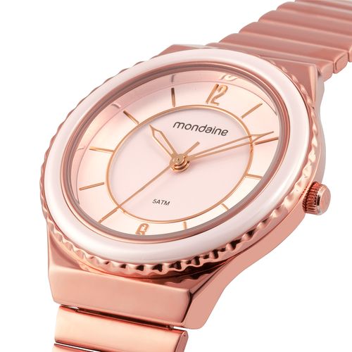 Relógio Feminino Caixa Media Catraca em Ceramica Rose