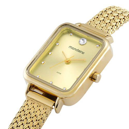 Relógio Feminino Quadrado Cristais Dourado