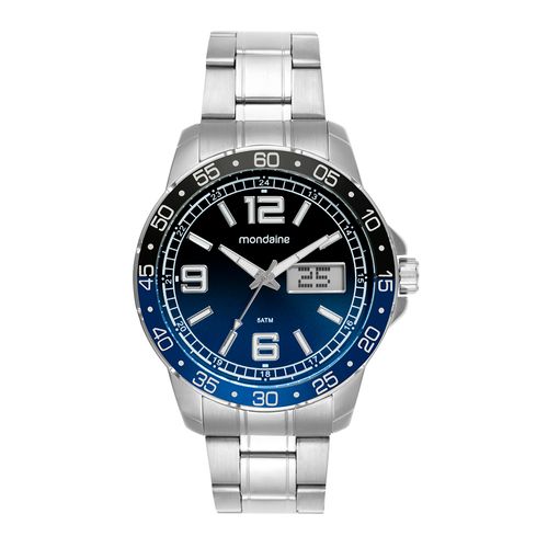 Relógio Masculino Mondaine Anadigi Prata Dia Da Semana Azul 99815G0MVNE2