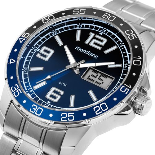 Relógio Masculino Mondaine Anadigi Prata Dia Da Semana Azul 99815G0MVNE2