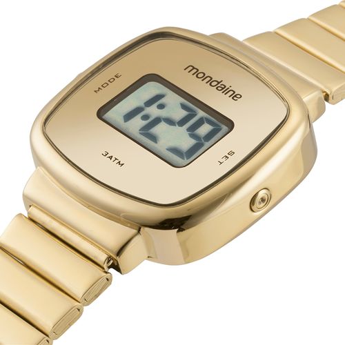Relógio Feminino Dourado Quadrado Digital Caixa Pequena