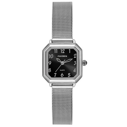 Relógio Feminino Quadrado Clássico Preto e Prata Elegante
