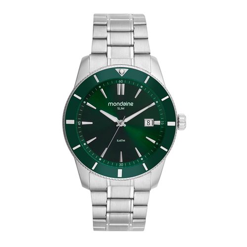 Relógio Masculino Slim Calendário Aço Prata