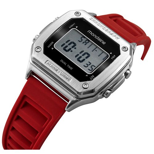Relógio Masculino Digital Vermelho Silicone Quadrado