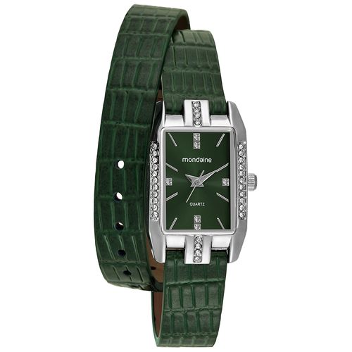 Relógio Feminino Mondaine Verde Couro Legítimo Quadrado 22m