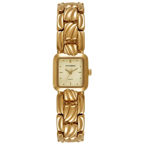 Relógio Feminino Dourado Metal Quadrado 20mm Index Champagne