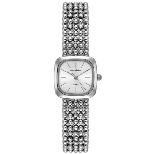 Relógio Feminino Prata Metal Quadrado 22mm Index Completo