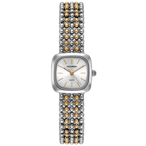 Relógio Feminino Bicolor Metal Quadrado Index Prata