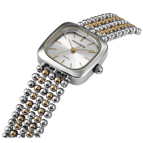 Relógio Feminino Bicolor Metal Quadrado Index Prata
