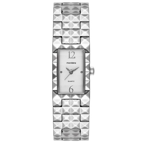 Relógio Feminino Prata Metal Quadrado 19mm Mostrador Prata