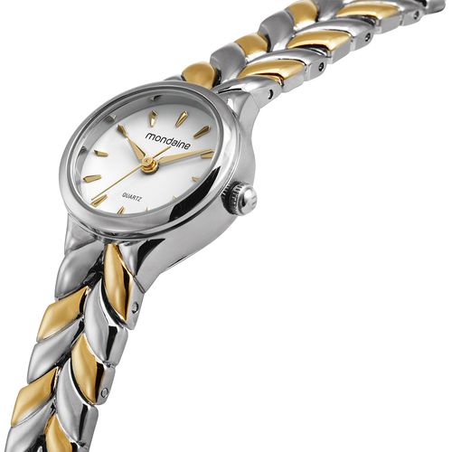 Relógio Feminino Bicolor Metal Redondo 20mm Mostrador Branco