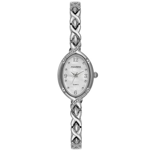 Relógio Feminino Prata Metal Oval Mostrador Branco Números
