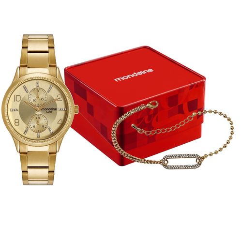 Kit Relógio Feminino Dourado Multifunção Pulseira
