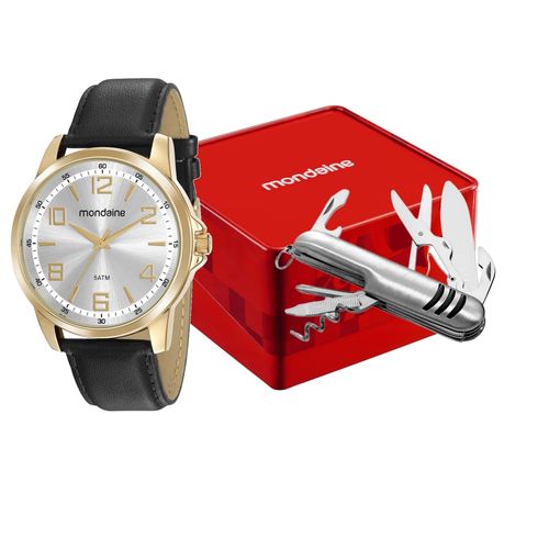 Kit Relógio Masculino Prata Couro Sintético Caneta