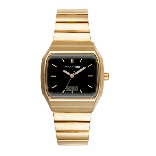 Relógio Masculino Quadrado Anadigi Dourado Aço 32944GPMVDE1