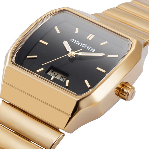 Relógio Masculino Quadrado Anadigi Dourado Aço 32944GPMVDE1