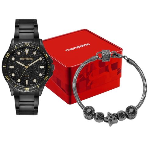 Kit Relógio Feminino Preto Elegante Aço Pulseira