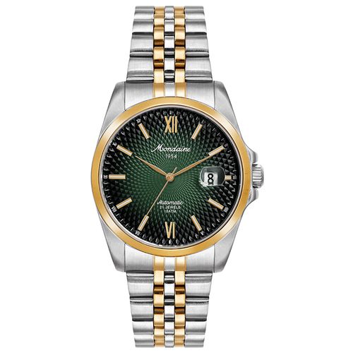 Relógio Automático Masculino Calendário Verde Bicolor Aço