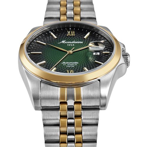 Relógio Automático Masculino Calendário Verde Bicolor Aço