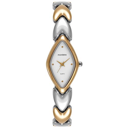 Relógio Feminino Bicolor Metal Oval Minimalista Prata
