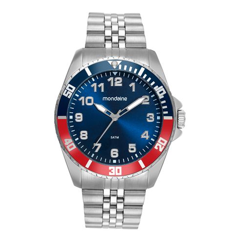 Kit Relógio Masculino Prata Mostrador Azul