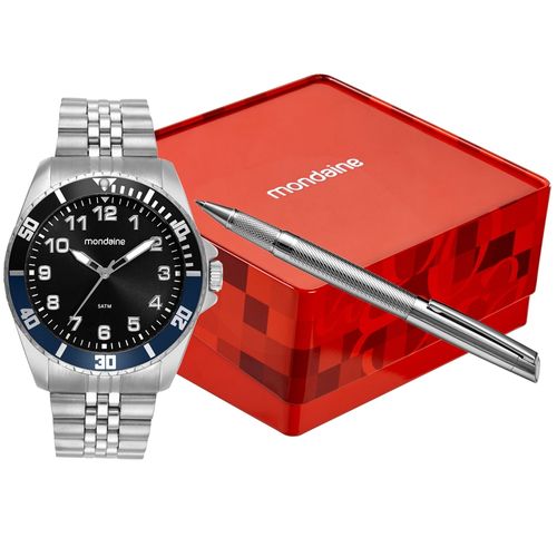 Kit Relógio Masculino Mondaine Prata Aço
