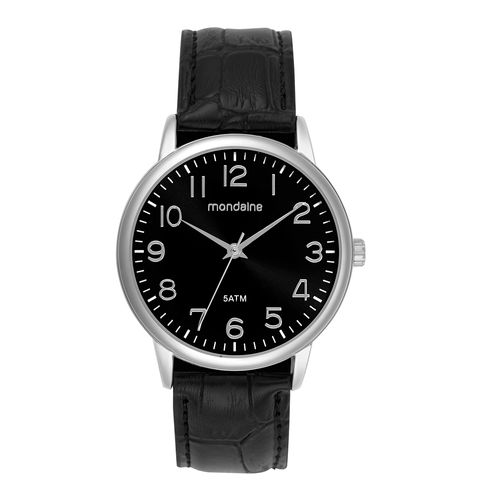 Kit Relógio Masculino Preto Mostrador Preto Pulseira Couro